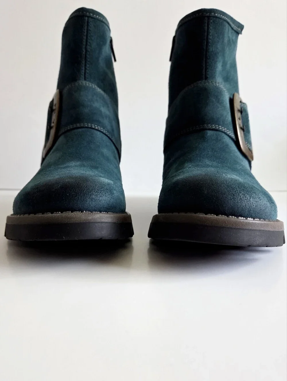 NWOT Fly London Rily Bootie "Oil Suede Petrol" / Teal, Big Buckle Sz 40, 9-9.5 - Picture 9 of 15